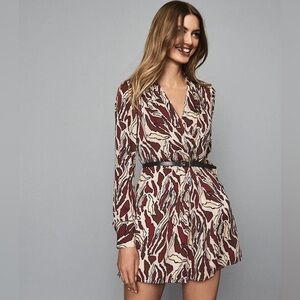 REISS Tara Wrap Romper - Chic Neutral Abstract Print Playsuit - Size 4 Old Money